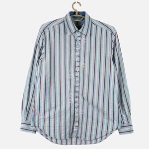 Robert Graham Shirt Button Up Blue Striped Mens L Embroidered